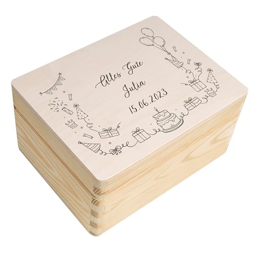 Creative Deco Personalisiert Geburtstag Geschenke für Frauen, Männer und Kinder Erinnerungsbox Holzkiste | Mehrere Motiv für Geburtstag | Individuelles Geschenk | Geschenkkiste Geschenkbox von Creative Deco