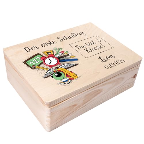 Creative Deco Personalisiert Einschulung Geschenk | Junge/Mädchen Schulanfang Geschenke | Einschulungsgeschenke Erster Schultag | Schultüte Holzkiste Erinnerungsbox | für 1. und 5. Klasse | Deko von Creative Deco