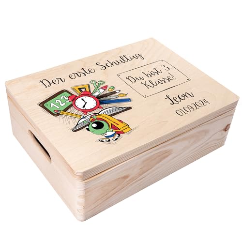 Creative Deco Personalisiert Einschulung Geschenk | Junge/Mädchen Schulanfang Geschenke | Einschulungsgeschenke Erster Schultag | Schultüte Holzkiste Erinnerungsbox | für 1. und 5. Klasse | Deko von Creative Deco