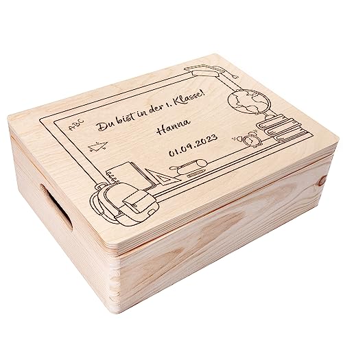 Creative Deco Personalisiert Einschulung Geschenk | Junge/Mädchen Schulanfang Geschenke | Einschulungsgeschenke Erster Schultag | Schultüte Holzkiste Erinnerungsbox | für 1. und 5. Klasse | Deko von Creative Deco