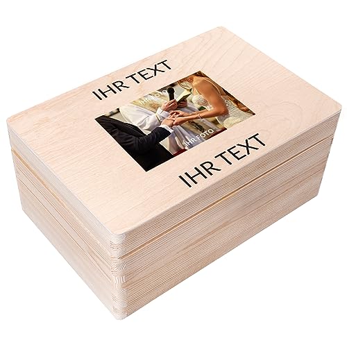 Creative Deco Personalisierte Geschenke Wunschtext + Foto | Fotogeschenke Holzkiste | dein Eigenes Bild Individuelle Geschenk JGA | Geschenkkiste Geschenkbox für Frauen, Männer, Paar | 30 x 20 x 14 cm von Creative Deco