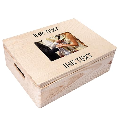 Creative Deco Personalisiert Geschenke Wunschtext + Foto | Fotogeschenke Holzkiste | dein Eigenes Bild Individuelle Geschenk JGA | Geschenkkiste Geschenkbox für Frauen, Männer, Paar | 40 x 30 x 14 cm von Creative Deco