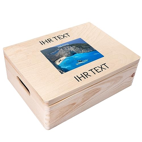 Creative Deco Personalisierte Geschenke Wunschtext + Foto | Fotogeschenke Holzkiste | dein Eigenes Bild Individuelle Geschenk JGA | Geschenkkiste Geschenkbox für Frauen, Männer, Paar | 40 x 30 x 14 cm von Creative Deco