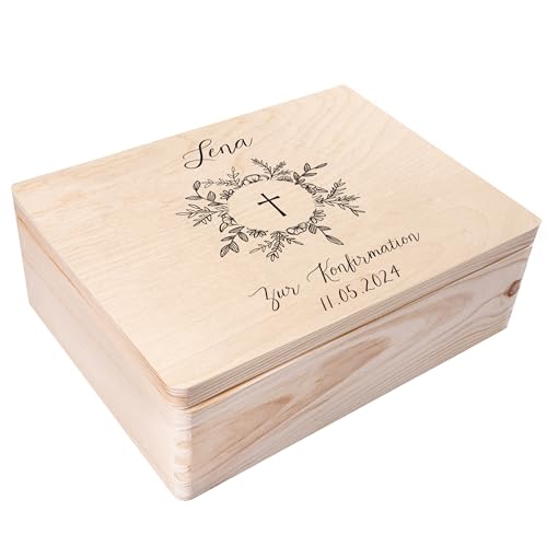 Creative Deco Personalisiert Kommunion Geschenke für Mädchen und Jungen - Holzkiste | Kreuz Motiv | Individuelle Geschenk Erinnerungsbox | Konfirmation Erstkommunion Deko von Creative Deco