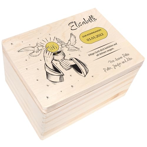 Creative Deco Personalisiert Kommunion Geschenke für Mädchen und Jungen - Holzkiste | Mehrere Kommunion Motiv | Individuelle Geschenk Erinnerungsbox | Erstkommunion Deko von Creative Deco