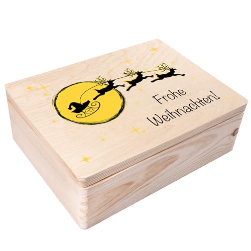 Creative Deco Personalisiert Weihnachten Deko Geschenkkiste Geschenkbox | 40x30x14 cm | Santa Schlitten Motive Geschenk Holzkiste mit Deckel Gravur | Weihnachtsdeko von Creative Deco