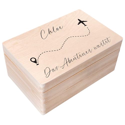 Creative Deco Personalisierte Erinnerungsbox Reise Andenken | Holzkiste mit Deckel 30 x 20 x 14 cm | Geschenkidee Geburtstag Weihnachten | Aufbewahrungsbox für Urlaubsfotos Souvenirs Memory Box von Creative Deco