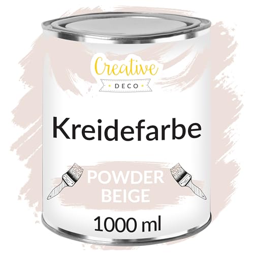 Creative Deco Puder Beige Kreidefarbe für Möbel 1000ml | Möbellack Möbelfarbe ohne Schleifen | Landhaus Vintage-Stil Decoupage Möbel-Renovierung Matt Abwaschbar Wisch-Effekt Gradient-Effekt möglich von Creative Deco