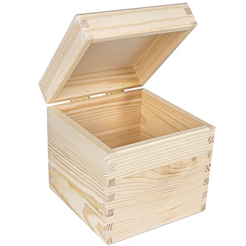 Creative Deco Quadratische Holzkiste mit Deckel | 16 x 16 x 16 cm (+/- 1 cm) | Holzbox Aufbewahrungsbox Spielzeugkiste Unlackiert Kasten | Ideal für Wertsachen, Spielzeuge und Werkzeuge von Creative Deco