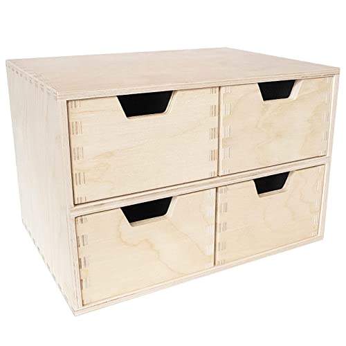 Creative Deco Schubladenbox Schubladenelement | 4 Schubladen | 28,5 x 20 x 19 cm (+/- 1 cm) | Mini-Kommode für Kleinigkeiten aus Birken-Sperrholz | Ordnungssystem für Lagerung, Decoupage & Dekoration von Creative Deco