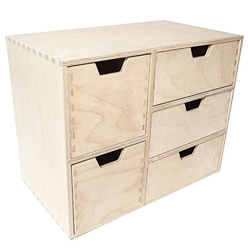 Creative Deco Schubladenbox Schubladenelement | 5 Schubladen | 36 x 20 x 28,5 cm (+/- 1 cm) | Mini-Kommode für Kleinigkeiten aus Birken-Sperrholz | Ordnungssystem für Lagerung, Decoupage & Dekoration von Creative Deco