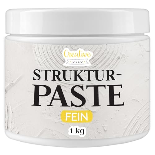 Creative Deco Strukturpaste Feinkörnig 1 kg | Weiße Spachtelmasse für Acrylmalerei | Feinpaste für Kunstprojekte, Acrylfarbe, DIY, 3D-Effekte, Texturen | Einfach mit Palettenmesser aufzutragen von Creative Deco