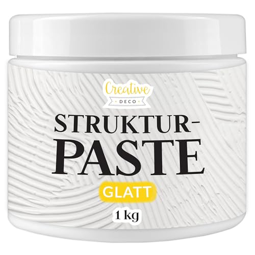 Creative Deco Strukturpaste Glatt 1 kg | Weiße Spachtelmasse für Acrylmalerei | Modellierpaste für Kunstprojekte, Acrylfarbe, DIY, 3D-Effekte, Texturen | Einfach mit Palettenmesser aufzutragen von Creative Deco