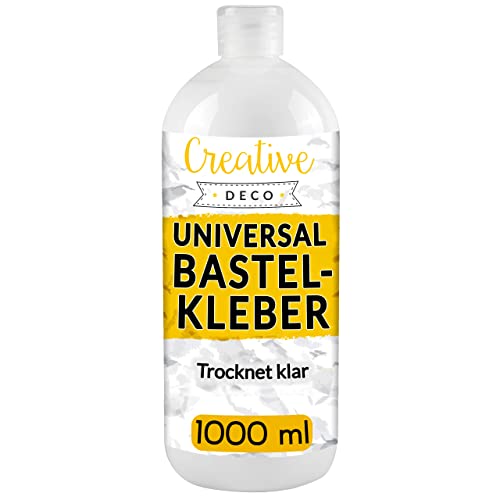 Creative Deco Universal PVA Kinder Bastelkleber | 1000ml Basteln Kleber für Papier Holz Glas | Verklebt Leder, Keramik, Filz | Leim Trocknet Klar Transparent | Bastelleim Ungiftig | Schnell Trocknend von Creative Deco