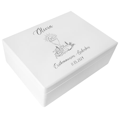 Creative Deco Weiß Personalisiert Kommunion/Konfirmation Geschenke für Mädchen und Jungen - Holzkiste | Mehrere Kommunion Motiv | Individuelle Geschenk Erinnerungsbox | Erstkommunion Deko von Creative Deco