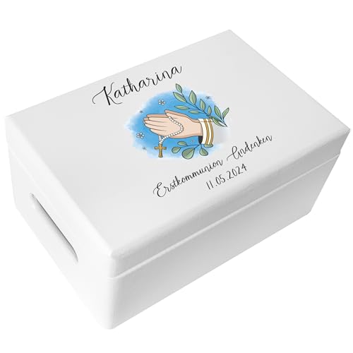 Creative Deco Weiß Personalisiert Kommunion Geschenke für Mädchen und Jungen - Holzkiste | Gebet Motiv | Individuelle Geschenk Erinnerungsbox | Erstkommunion Deko von Creative Deco