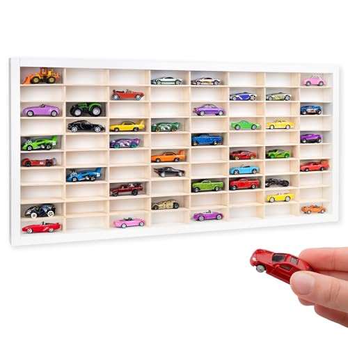 Creative Deco Weiß Setzkasten Holz Sammlervitrine für Autos - 80 verstellbare Fächer | Horizontales Wandregal für Miniaturen | Schaukasten Vitrine Hängend Sammelbox Sammelvitrine 80 x 41 x 5,5 cm von Creative Deco