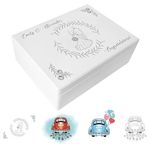 Creative Deco Weiße Geschenk zur Hochzeit | Erinnerungsbox Hochzeit | Personalisiert Geschenkkiste für Brautpaar JGA | Mehrere Hochzeit Motiv | Holzkiste mit Deckel | Farbdruck | 40 x 30 x 14 cm von Creative Deco