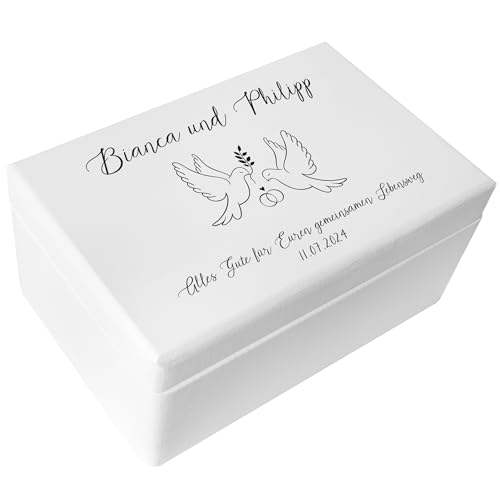 Creative Deco Weiße Hochzeitsgeschenke Personalisiert für Brautpaar - Tauben Taubenpaar | Geschenk zur Hochzeit | Erinnerungsbox Geschenkkiste | Holzkiste | Hochzeitsgeschenk Personalisierte von Creative Deco