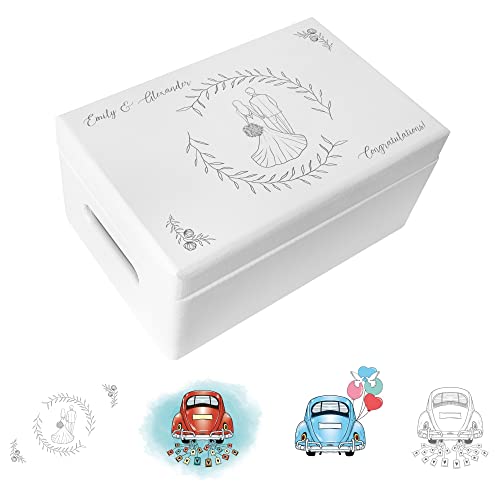 Creative Deco Weiße Hochzeitsgeschenke Personalisiert für Brautpaar | Geschenk zur Hochzeit | Erinnerungsbox Hochzeit JGA | Geschenkkiste | Holzkiste | Hochzeitsgeschenk Personalisierte Farbdruck von Creative Deco