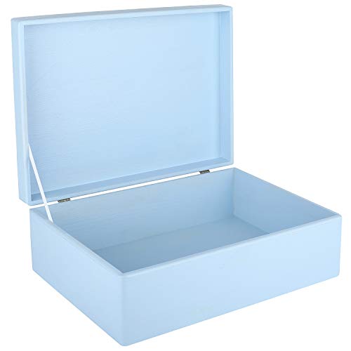 Creative Deco XL Blau Große Holzkiste mit Deckel | 40x30x14 cm (+/- 1cm) | Erinnerungsbox Baby Holzbox mit Deckel Lackiert Kasten Ostern | Für Dokumente, Spielzeug, Werkzeuge | ROH & UNGESCHLIFFEN von Creative Deco