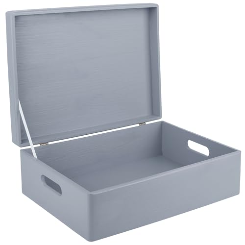 Creative Deco XL Grau Große Holzkiste mit Deckel | 40x30x14 cm (+/-1cm) | Erinnerungsbox Baby Groß Kasten Holzbox mit Deckel und Griffen | Ostern Deko Für Dokumente Wertsachen Spielzeug Werkzeuge von Creative Deco