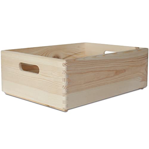 Creative Deco XL Große Holzkiste Obstkiste Korb | 40x30x13cm (+/-1cm) | mit Griffen | ohne Deckel | Hölzernen Kasten Unlackiert Holzbox Kiste | Ostern Geschenke Kinder Dokumente Wertsachen Spielzeuge von Creative Deco