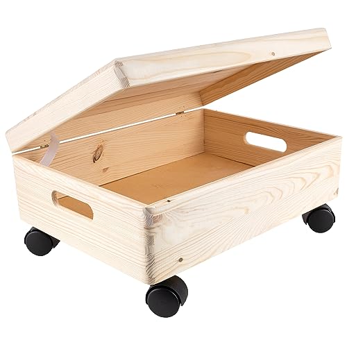 Creative Deco XL Große Holzkiste mit Deckel und Rollen | 40x30x14 cm (+/-1cm) | Erinnerungsbox Baby Holzbox mit Deckel Unlackiert |mit Griffen| Leicht zu transportieren | ROH & UNGESCHLIFFEN von Creative Deco