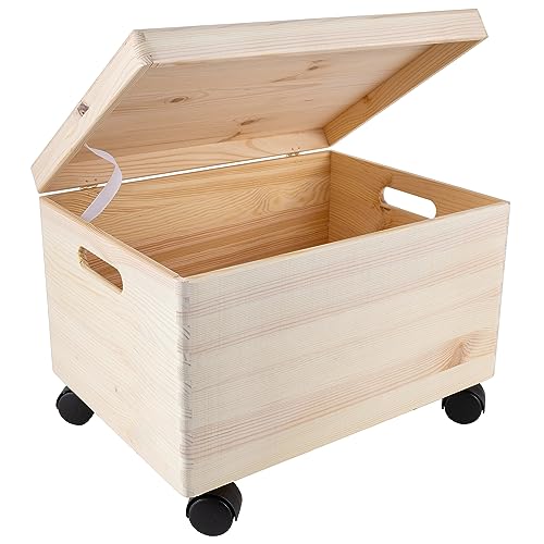 Creative Deco XXL Große Holzkiste mit Deckel und Rollen| 40x30x24 cm (+/-1cm) | Holztruhe Erinnerungsbox Baby Holzbox mit Deckel und Griffen| Leicht zu transportieren | ROH & UNGESCHLIFFEN von Creative Deco