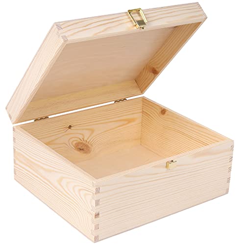 Creative Deco Holzkiste mit Deckel Erinnerungsbox | 29 x 25 x 14 cm | Kiste mit Schloss Aufbewahrungsbox Holzbox Spielzeugkiste Unlackiert Kasten ohne Griffen | Ideal für Wertsachen und Spielzeuge von Creative Deco