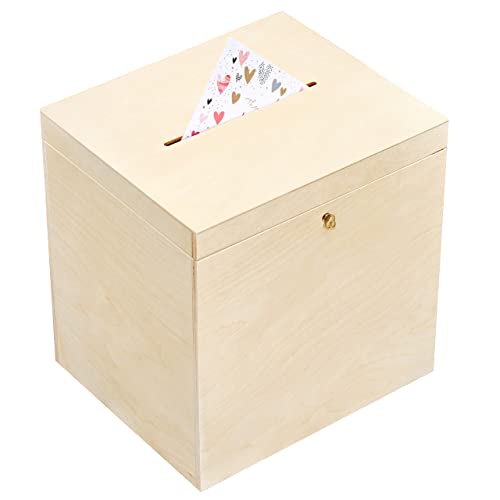 Creative Deco Kartenbox Hochzeit Holzkiste mit Deckel | 29 x 25 x 30 cm | Geldgeschenke Holzbox mit Schlitz, Schloss und Schlüssel Geschenkkarten Box Geldbox Briefbox Kasten | Lagerung Spendenbox von Creative Deco