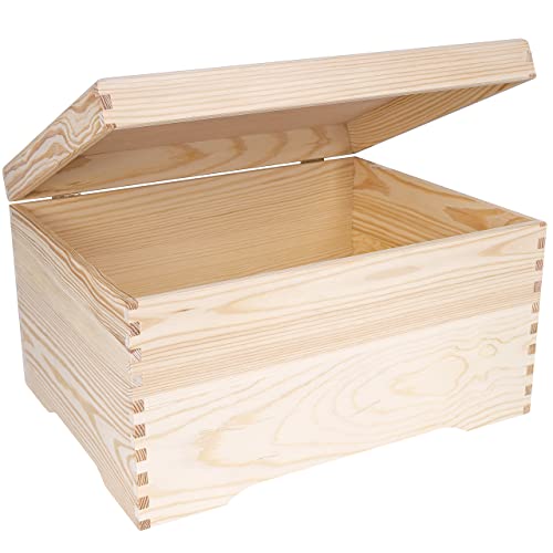 Creative Deco XXL Große Holztruhe Holzkiste mit Deckel | 40 x 30,5 x 24 cm | Erinnerungsbox Holzbox Aufbewahrungsbox Spielzeugkiste Unlackiert Kasten | Ideal für Wertsachen, Spielzeuge und Werkzeuge von Creative Deco