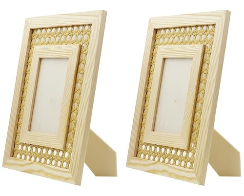 Creative Hobbies Bilderrahmen aus unlackiertem Holzrohr, zum Bemalen oder Dekorieren nach Ihrem Stil, passend für 10,2 x 15,2 cm große Fotos, Boho-Display für Tischplatte oder Wand, 2 Stück von Creative Hobbies