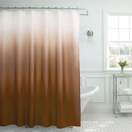 Creative Home Ideas Duschvorhang-Set aus strukturiertem Stoff, enthält 12 leicht gleitende Metallringe, moderne Badezimmer-Dekoration, maschinenwaschbar, Maße: 177,8 x 182,9 cm, Schokoladenbraun-Ombré von Creative Home Ideas