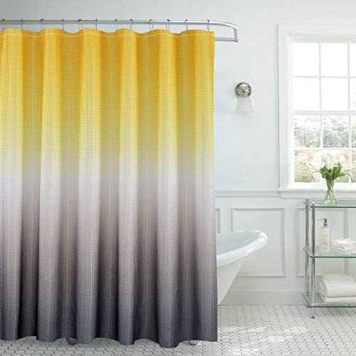 Creative Home Ideas Duschvorhang-Set aus Strukturiertem Stoff, inklusive 12 leicht gleitenden Metallringen, Moderne Badezimmer-Dekoration, maschinenwaschbar, Maße: 177,8 x 182,9 cm, Gelb/Grau-Ombré von Creative Home Ideas