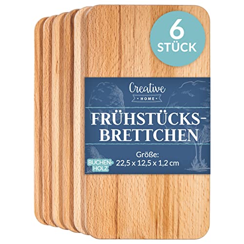 Creative Home 6 x Frühstücksbrettchen Holz Set | 22.5 x 12.5 x 1.2 cm | Holzbrettchen Schneidebrett Brett | Umkehrbar Schneidbrett Brettchen | Frühstücksbrett Holzbrett Küche für Brot Fleisch Gemüse von Creative Home