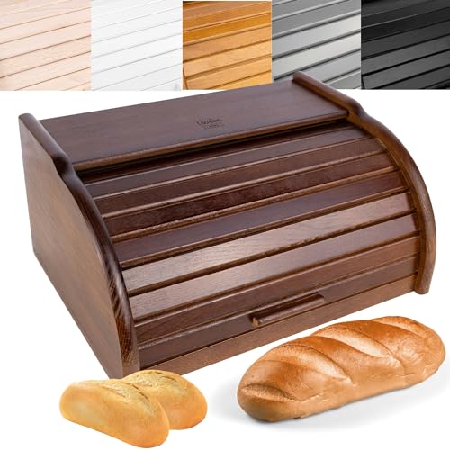 Creative Home Braun Brotkasten Holz | 38 x 28,5 x 17,5cm (+/-1cm) | Perfekte BrotBox für Brot Brötchen Kuchen | Brotkiste mit Roll-Deckel | Natürliche Brot-Kiste | Brotbehälter für Jede Küche von Creative Home