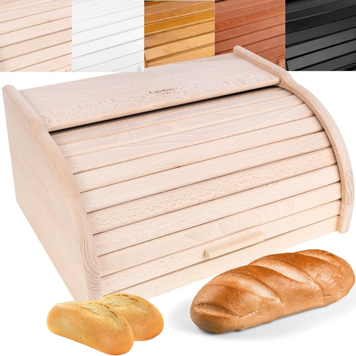 Creative Home Brotkasten Holz 38 x 28,5 x 17,5 cm Brotkiste mit Rolldeckel Brotbox von Creative Home