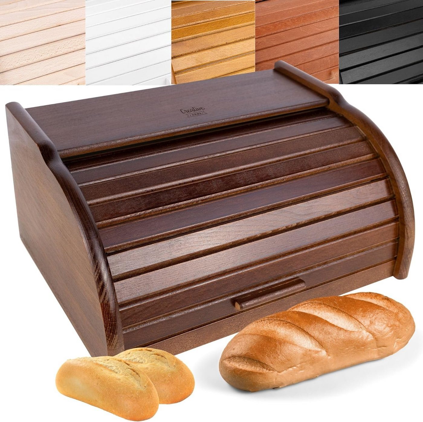 Creative Home Brotkasten Holz 38 x 28,5 x 17,5 cm Brotkiste mit Rolldeckel Brotbox von Creative Home