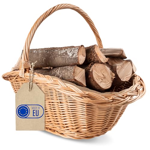 Creative Home Groß Holztrage Rattan Kaminholzkorb Kaminkorb Tragekorb | 60 x 40 x 39 cm | Aufbewahrung Oval Holzkorb Weidenkorb für Kaminholz/Holz | Braun Dick Weide Feuerholzkorb von Creative Home