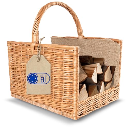 Creative Home Groß Kaminkorb Holzkorb Kaminholzkorb Rattan | 50 x 34 x 50 cm | Aufbewahrung Rechteckig Weidenkorb für Kaminholz/Holz | Braun Dick Weide Feuerholzkorb Holztrage Tragekorb von Creative Home