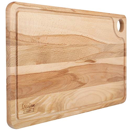 Creative Home Groß Schneidebrett Holz | 42 x 24,5 x 1,5 cm | Holzschneidebrett mit Saftrille | Umkehrbar Schneidbrett | Holzbrett Küche Ideal für Brot, Fleisch, Gemüse, Käse & Schinken von Creative Home