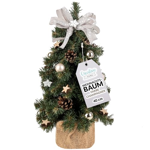 Creative Home Kleiner Weihnachtsbaum Champagner Geschmückt | Höhe 40 cm | Künstlicher Tannenbaum Mini | für Tisch Schreibtisch Büro | Innen & Außen | Weihnachtsdeko Geschenk von Creative Home