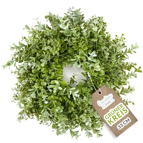 Creative Home Künstlicher Kranz aus Olivenzweigen Rund | Durchmesser 36 cm (+/-2 cm) | Tür Wand Tisch | DIY Dekoration Innen und Außen | Grün Frühling Rustikal | Hochzeit Pfingsten Feiertage von Creative Home