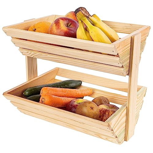 Creative Home Obstkorb Holz mit 2 Etagen | Geöltes Holz 36 x 28 x 30 cm | Obstschale Brotkorb Obst Etagere | Universell einsetzbare Aufbewahrungsbox Obsttablett | Für Gemüse Snacks Küche von Creative Home