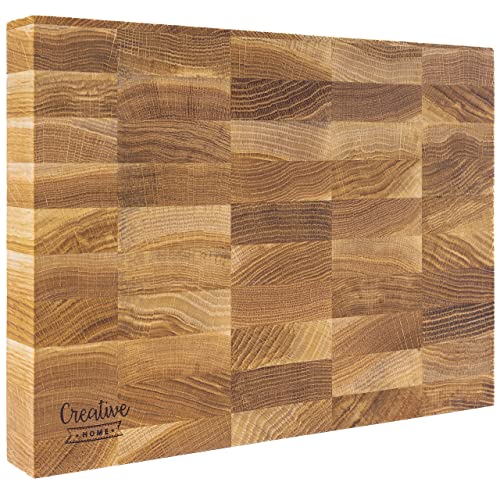 Creative Home Schneidebrett Holz Brett Eiche Küche | 32 x 24 x 4 cm | Groß Küchenbrett Holzbrett Servierbrett Fleisch Hackklotz Hackblock aus Eichenholz | Großer Metzger-Block | Massiver | Umkehrbar von Creative Home