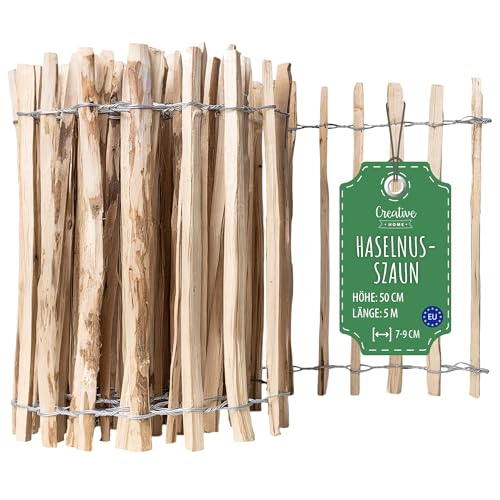 Creative Home Staketenzaun 50cm hoch und 5m lang | Haselnusszaun | Rollzaun | Lattenabstand 7-9 cm | Gartenzaun Holz Holzzaun | Zaun Garten Ideal als Rasenkante Blumenbeet Umrandung aus Haselnuss Creative Home Staketenzaun 50cm hoch und 5m lang | Haselnusszaun | Rollzaun | Lattenabstand 7-9 cm | Gartenzaun Holz Holzzaun | Zaun Garten Ideal als Rasenkante Blumenbeet Umrandung aus Haselnuss von Creative Home
