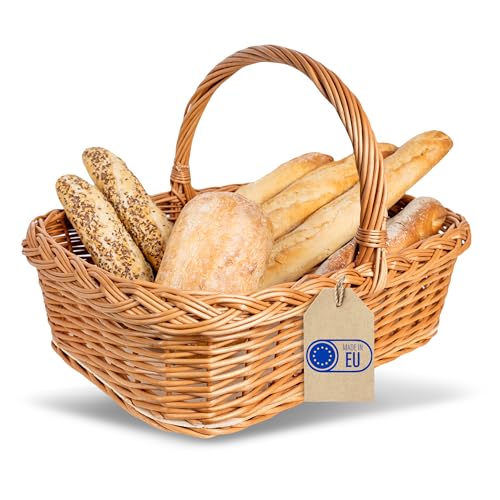 Creative Home Weidentablett Korbtablett mit Henkel | Boden aus unbehandeltem Sperrholz | 55x42 cm (+/-2cm) Tablett mit Tragegriff für Brot, Obst Serviertablett Groß Weidenkorb zum Tragen Aufbewahren von Creative Home