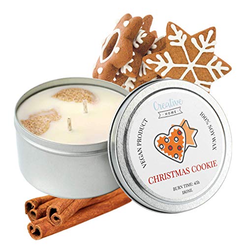 Creative Home Weihnachten Cookies Sojawachs Duftkerze | 45 Stunden Brenndauer | 100% Vegan in Dose | 180 ml Bio Aromatische Kerzen | Geschenke Duftkerzen | Entspannungs Deko oder Candle Geschenk von Creative Home