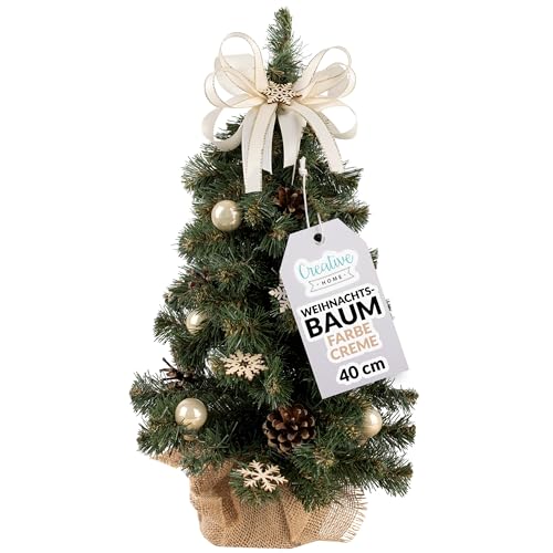 Creative Home Weihnachtsbaum Geschmückt Cremefarben | Höhe 40 cm | Künstlicher Weihnachtsbaum klein Tannenbaum Mini | für Tisch Schreibtisch Büro | Innen & Außen | Weihnachtsdeko Geschenk von Creative Home